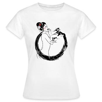 Cercle de bonsaï avec geisha - T-shirt Femme - blanc - Devant - AI Model Female 172 dark (172cm)