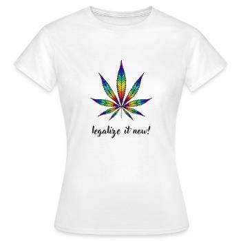 psychedelisches Cannabisblatt - legalize it now! - Frauen T-Shirt - Weiß - Vorne - AI Model Female 172 dark (172cm)