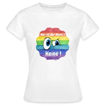 Wer ist der Mann in der Beziehung, Lesbian, CSD - Frauen T-Shirt - Weiß - Vorne - AI Model Female 172 dark (172cm)