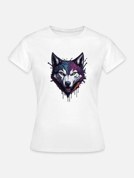 WOLF SPLASH ART DESIGN - Frauen T-Shirt - Weiß