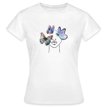 Frau mit Schmetterlingen Sommer Trend Butterfly - Frauen T-Shirt - Weiß - Vorne - AI Model Female 172 dark (172cm)