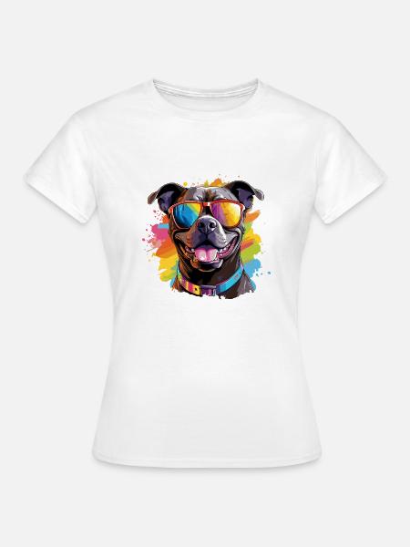 Pitbull colorido con gafas de sol amante del perro - Camiseta mujer - blanco