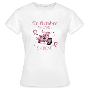 En Octobre on roule en Rose, moto femme bikeuse - T-shirt Femme - blanc - Devant - AI Model Female 172 dark (172cm)