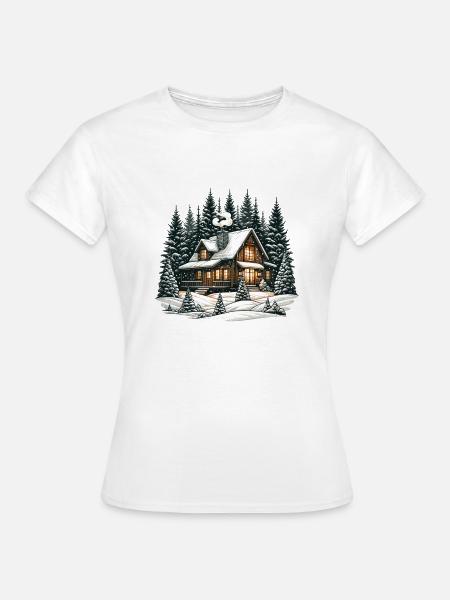 Waldhütte im Winter - Frauen T-Shirt - Weiß