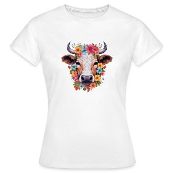 Kuh mit Blumen - Frauen T-Shirt - Weiß - Vorne - AI Model Female 172 dark (172cm)