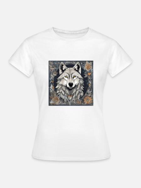 Kunstvolles herbstliches Wolfsmotiv - Frauen T-Shirt - Weiß