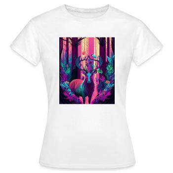 Leuchtender Waldhirsch mit Neonvogel - Frauen T-Shirt - Weiß - Vorne - AI Model Female 172 dark (172cm)