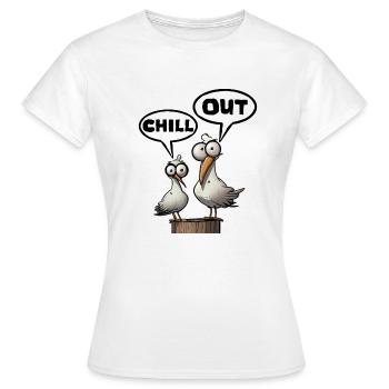 Chill out Möwe Morgenmuffel Spruch - Frauen T-Shirt - Weiß - Vorne - AI Model Female 172 dark (172cm)