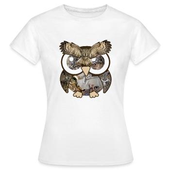 Eulen Fotos Collage Große Augen Niedlicher Nachtvogel - Frauen T-Shirt - Weiß - Vorne - AI Model Female 172 dark (172cm)