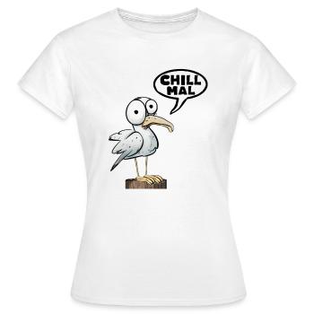 Möwe Chill Mal Morgenmuffel Spruch - Frauen T-Shirt - Weiß - Vorne - AI Model Female 172 dark (172cm)