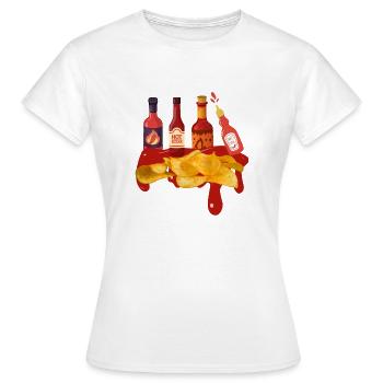 Scharfe Chips mit Saucen Liebhaber Scharfes Essen - Frauen T-Shirt - Weiß - Vorne - AI Model Female 172 dark (172cm)