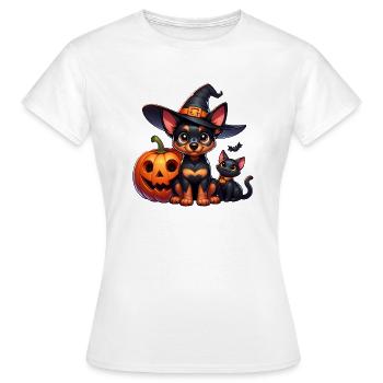 Lancashire Heeler & schwarze Katze Halloween - Frauen T-Shirt - Weiß - Vorne - AI Model Female 172 dark (172cm)