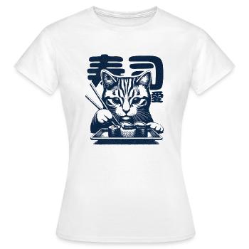 Sushi liebende Katze - Frauen T-Shirt - Weiß - Vorne - AI Model Female 172 dark (172cm)
