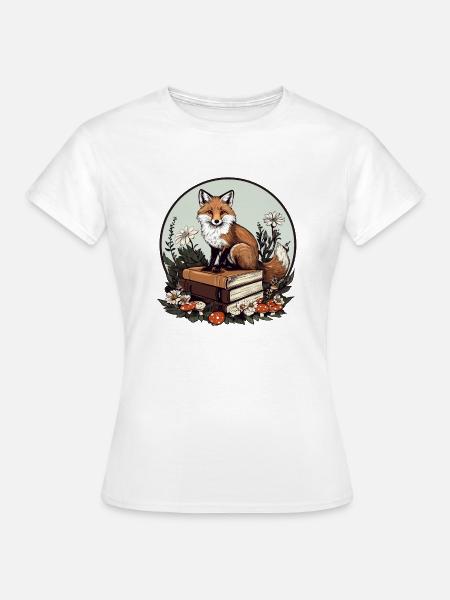 Cottagecore Fuchs mit Büchern - Dame-T-shirt - hvid