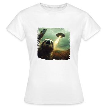 Lustiges Faultier Selfie Ufo Meme Geschenk - Frauen T-Shirt - Weiß - Vorne - AI Model Female 172 dark (172cm)