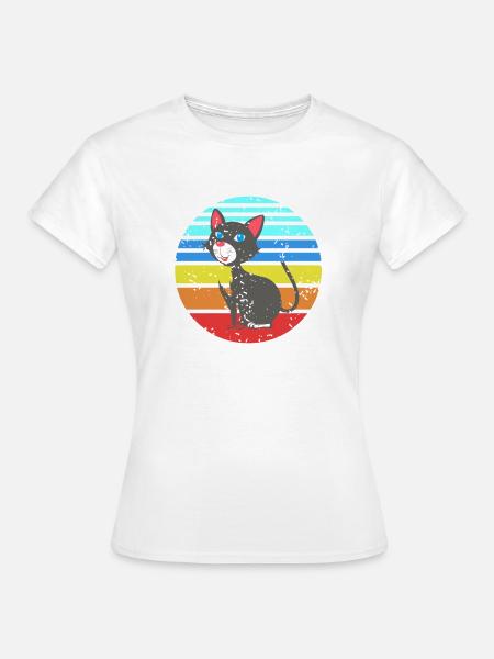 Retro Happy Cat Rainbow Vintage Cartoon Feline - Dame-T-shirt - hvid