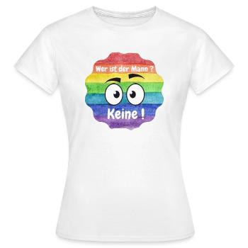 Wer ist der Mann in der Beziehung, Lesbian, CSD - Frauen T-Shirt - Weiß - Vorne - AI Model Female 172 dark (172cm)