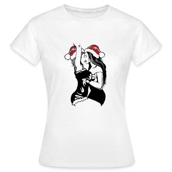 Lesbian Christmas Kiss - Stencil Street Art Santa - T-shirt Femme - blanc - Devant - AI Model Female 172 dark (172cm)