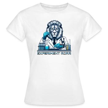 Löwen-Lab: Experiment Roar - Frauen T-Shirt - Weiß - Vorne - AI Model Female 172 dark (172cm)