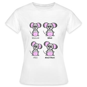Graphic Designer Mouse - Explication de la typographie - T-shirt Femme - blanc - Devant - AI Model Female 172 dark (172cm)
