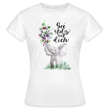 Sei stolz auf dich - Elefant und Blumen - Frauen T-Shirt - Weiß - Vorne - AI Model Female 172 dark (172cm)