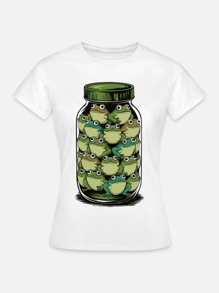 Froschglas: Verspielter Amphibienstapel - Frauen T-Shirt - Weiß