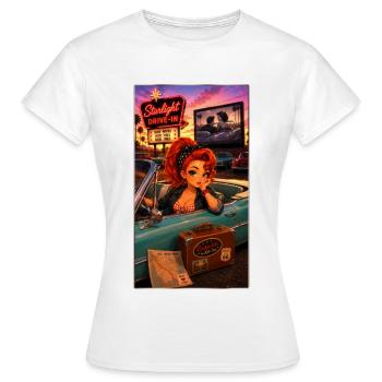 Ginger Pin-up Drive-In Retro-Auto 50s – Kek-Ina - Frauen T-Shirt - Weiß - Vorne - AI Model Female 172 dark (172cm)