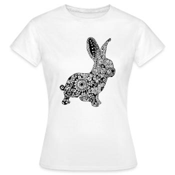 Hase, Rabbit, Feldhase, Kaninchen Mandala - Frauen T-Shirt - Weiß - Vorne - AI Model Female 172 dark (172cm)