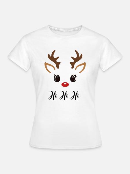 Ho Ho Ho Aufdruck Rentier - Frauen T-Shirt - Weiß
