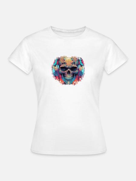 Cyberpunk Skull // TechSkull Matrix - Frauen T-Shirt - Weiß