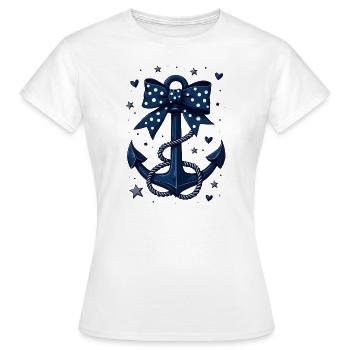 Blauer Anker mit gepunkteter Schleife - Frauen T-Shirt - Weiß - Vorne - AI Model Female 172 dark (172cm)
