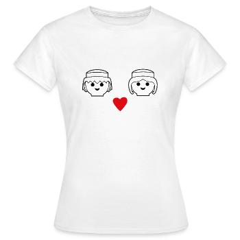 Playmobil Herz-Design Mann Und Frau - Frauen T-Shirt - Weiß - Vorne - AI Model Female 172 dark (172cm)