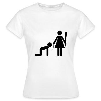 Une femme tient un homme comme un esclave - T-shirt Femme - blanc - Devant - AI Model Female 172 dark (172cm)