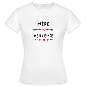Mère Veilleuse | Jeux de Mots | Fête Des Mères - T-shirt Femme - blanc - Devant - AI Model Female 172 dark (172cm)