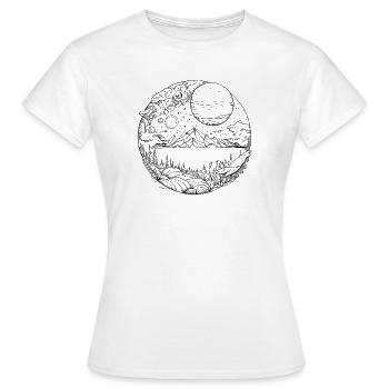 Le paysage psychédélique comme graphisme au trait fin - T-shirt Femme - blanc - Devant - AI Model Female 172 dark (172cm)