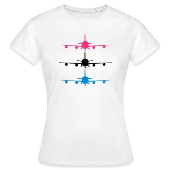 flugzeug silhouette landung fahrwerk abheben muste - Frauen T-Shirt - Weiß - Vorne - AI Model Female 172 dark (172cm)