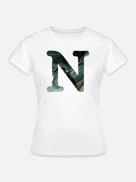 Grün marmorierter Buchstabe n - Frauen T-Shirt - Weiß