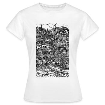 Dessin à l’encre d’un paysage urbain détaillé - T-shirt Femme - blanc - Devant - AI Model Female 172 dark (172cm)