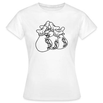 Sacs d’argent Piles de richesse en dollars - T-shirt Femme - blanc - Devant - AI Model Female 172 dark (172cm)