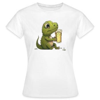 Cute little baby dino with beer - Women's T-Shirt - white - Front - AI Model Female 172 dark (172cm)