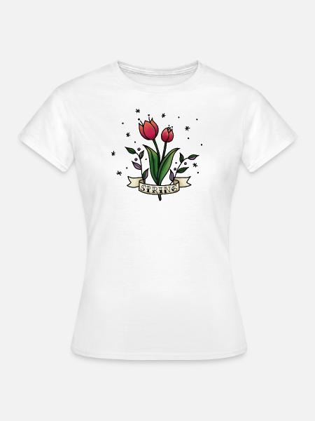 Tulipes de printemps. Tulipe rouge printanière. Printemps décontracté - T-shirt Femme - blanc