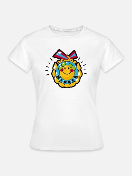 Smiley Winning Medal - Frauen T-Shirt - Weiß