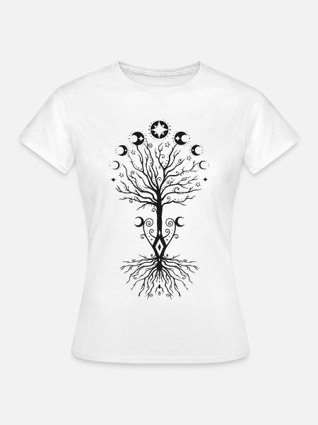 Yggdrasil Lebensbaum mit Mondphasen - Frauen T-Shirt - Weiß