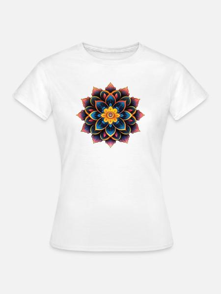 Buntes Blumenmandala - Frauen T-Shirt - Weiß