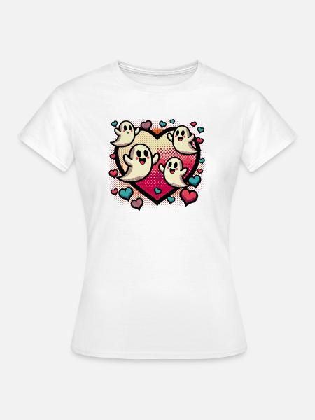Retro Ghost Heart T-Shirt - Frauen T-Shirt - Weiß