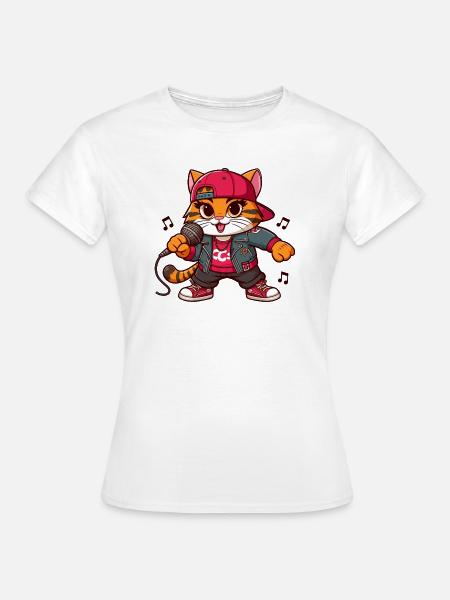 Forced Cat: Hip-Hop-Sängerin - Frauen T-Shirt - Weiß