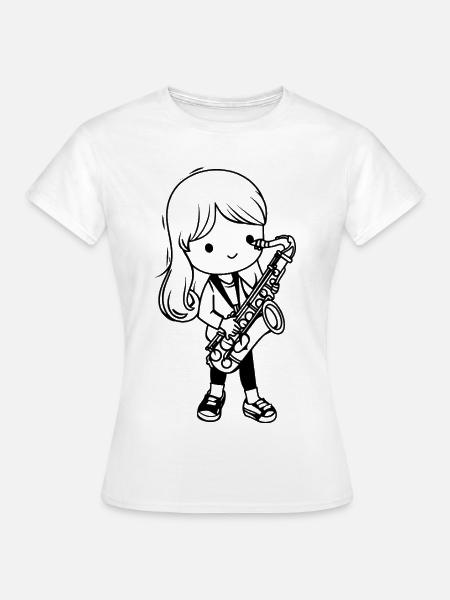 Saxophonist Mädchen Cartoon - Frauen T-Shirt - Weiß