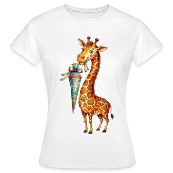 Giraffe mignonne rentrée à l’école avec un cornet d’école - T-shirt Femme - blanc - Devant - AI Model Female 172 dark (172cm)