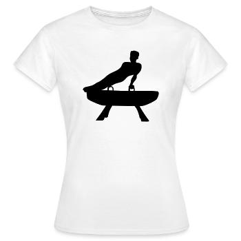 gymnastik silhouette mann auf pauschenpferd turnge - Frauen T-Shirt - Weiß - Vorne - AI Model Female 172 dark (172cm)