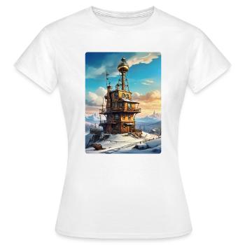 Steampunk Winterlandschaft mit Funkturm 1.4 - Frauen T-Shirt - Weiß - Vorne - AI Model Female 172 dark (172cm)